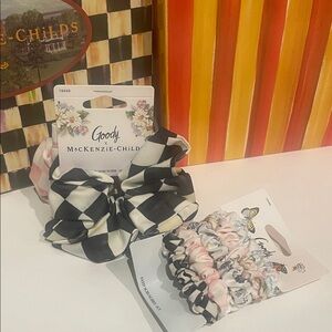 MacKenzie-Childs Black & Soft Pink Checkerboard Scrunchie Set